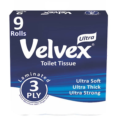 Velvex toilet tissue 3 ply 9 rolls